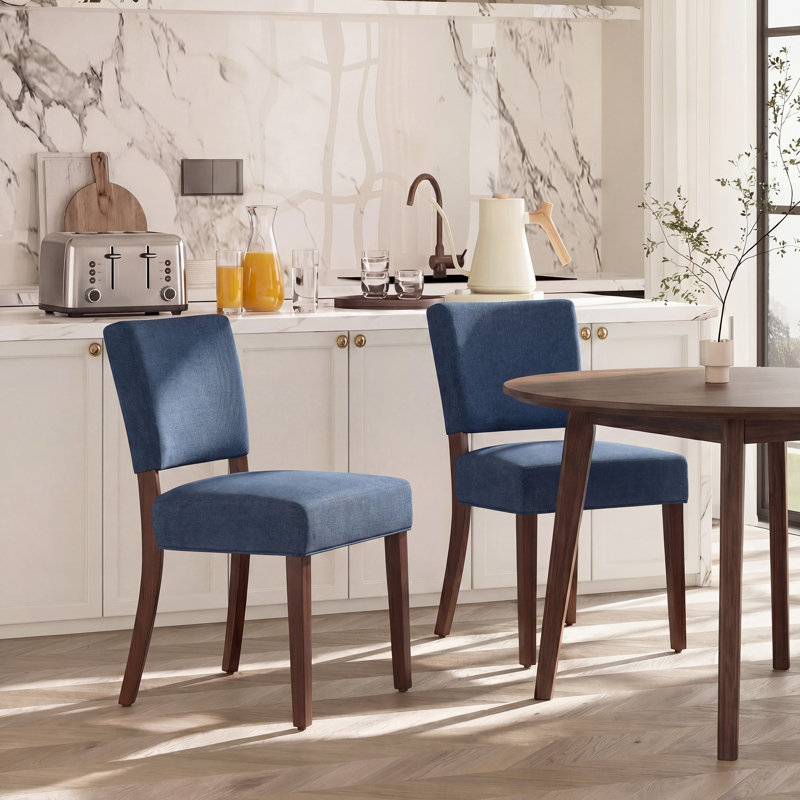 Upholstered Solid Wood Parsons Side Dining Chair, Blue