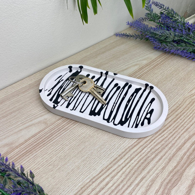 Oval Trinket Tray Dish, Black Stripes