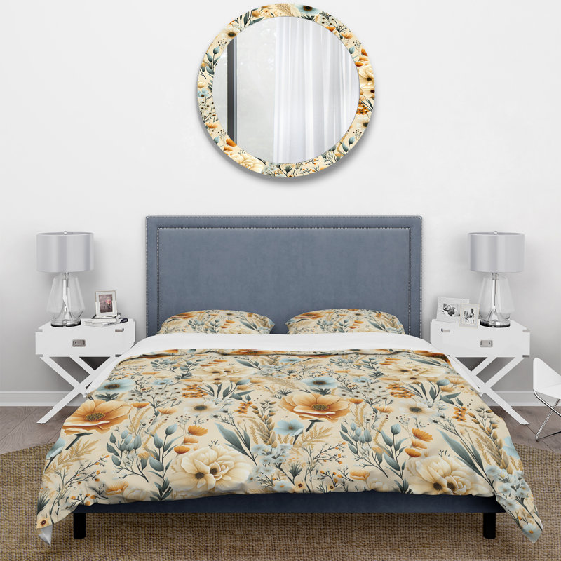 Ensemble de housse de couette Beige Rustic Barnyard Blooms, Housse de couette simple + 1 taie décorative stan