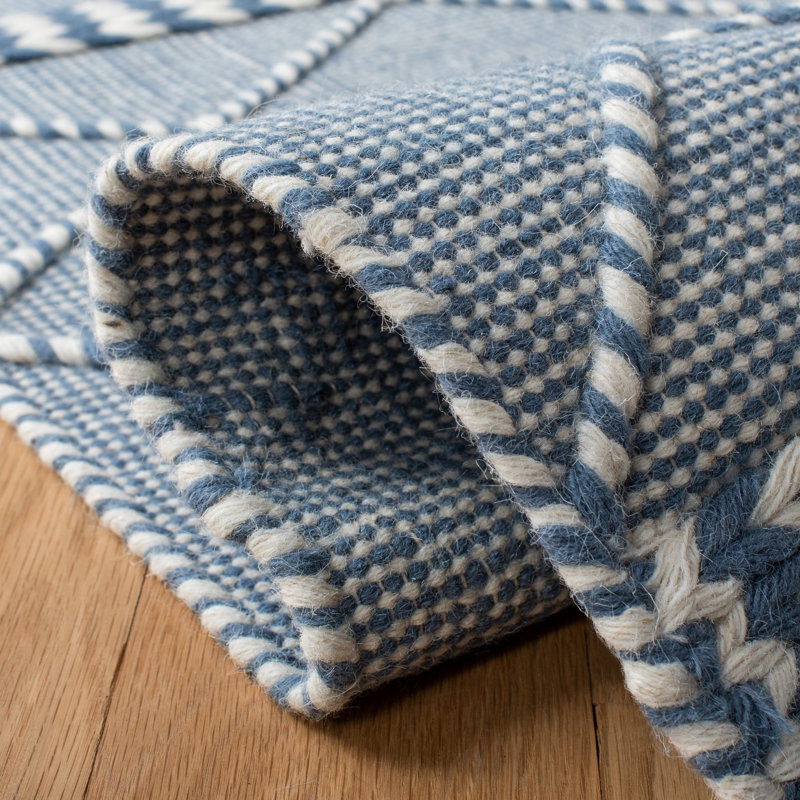Tapis bleu clair en laine / coton tissé à la main Casablanca, Rectangle 3 pi x 5 pi