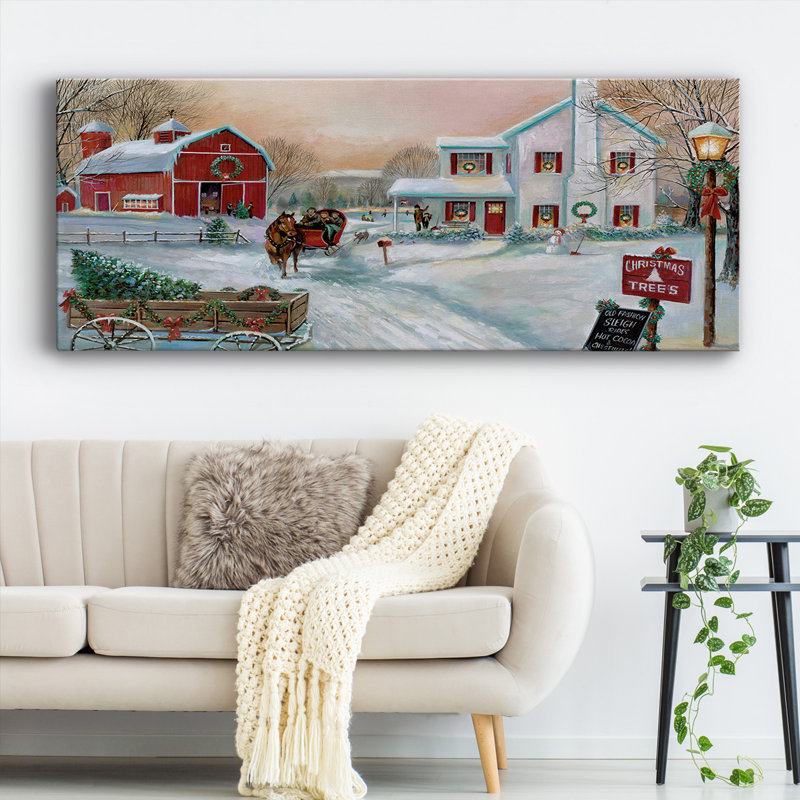 Toile tendue de qualité supérieure avec arbre de Noël - prêt à accrocher, H 12 po x l 30 po x P 1,5 po