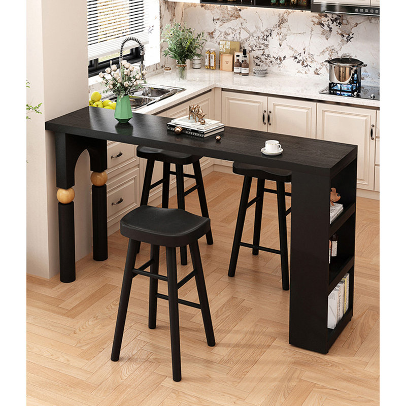 Table de bar moderne et minimaliste en pin noir avec rangement, H 41,31 po x L 55,12 po x l 15,75 po