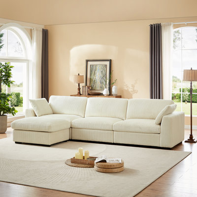 130" Modular Oversized Sectional Sofa with Movable Ottoman and Washable Zippered Pillows and Back Cushions