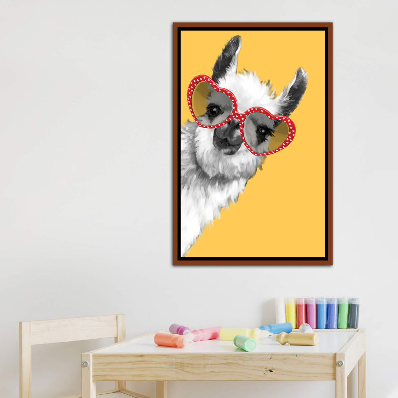 Art de llama mode avec verres à hipster, H 40 po x l 26 po x P 1,5 po, Toile avec cadre en bois classique