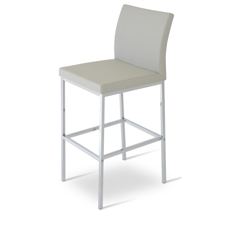 Tabouret de bar et de comptoir en métal Aria, Similicuir gris pâle, Tabouret de bar (siège d'une hauteur de 29 po)