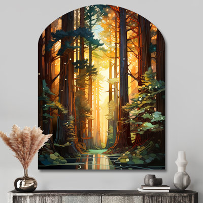 Hamideh Redwood Shimmering Tree Heights I - Arch Tree Redwood Metal Wall Art, Asymmetrical Metal Wall Sculpture Print
