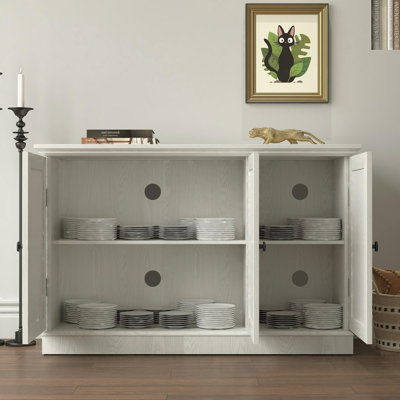45" Wide Storage Cabinet With 3 Mirrored Acrylic Doors, Sideboard With Adjustable Shelves For Living Room Dinning Room Kitchen, Made With Decorative Laminates And MDF Substrate