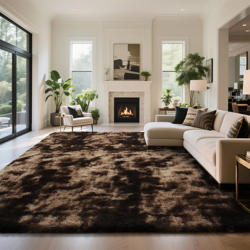 Brown Black Fuzzy Area Rug - Ultra Soft Shag Rug for Living Room, Bedroom, Holiday Decor, Non-Slip Plush Carpet for Modern Home