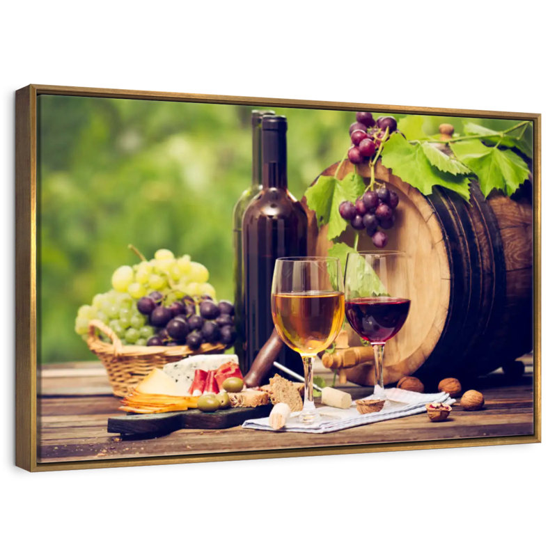 Vin et charcuteries, Cadre flottant doré, 43 po x 29 po