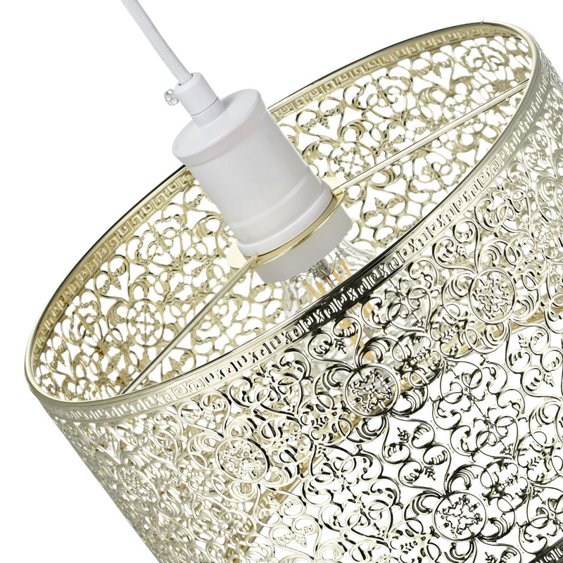 Ornate Moroccan Style Decorated Pendant Lighting Shade, Gold