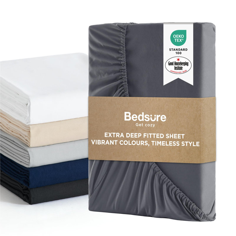 Bedsure Fitted Sheet Deep - Bed Sheets Extra Deep Pocket made of Soft Brushed Microfiber for Bed, Double (4'6) Fitted Sheet