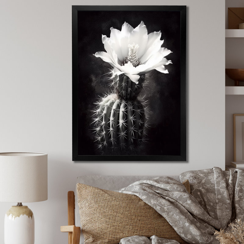 Cactus noir et noir, collage minimal - art mural sur toile florale, H 32 po x l 24 po x P 1 po, Cadre photo noir