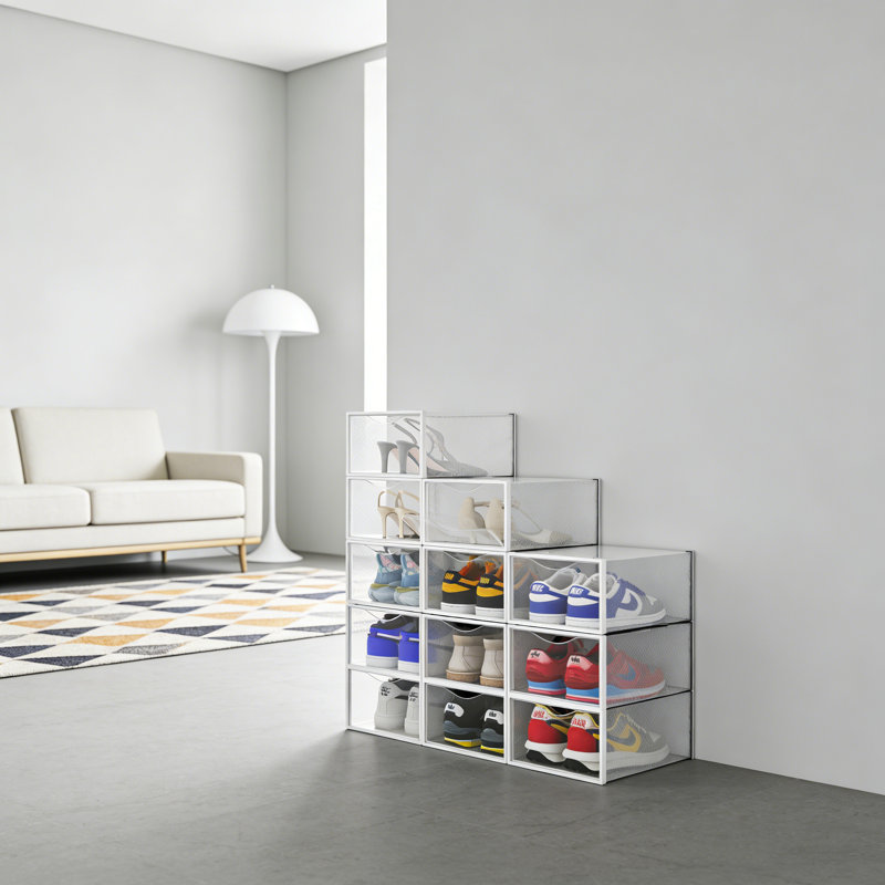 Ensemble de boîte à chaussures transparente empilable avec ouverture frontale