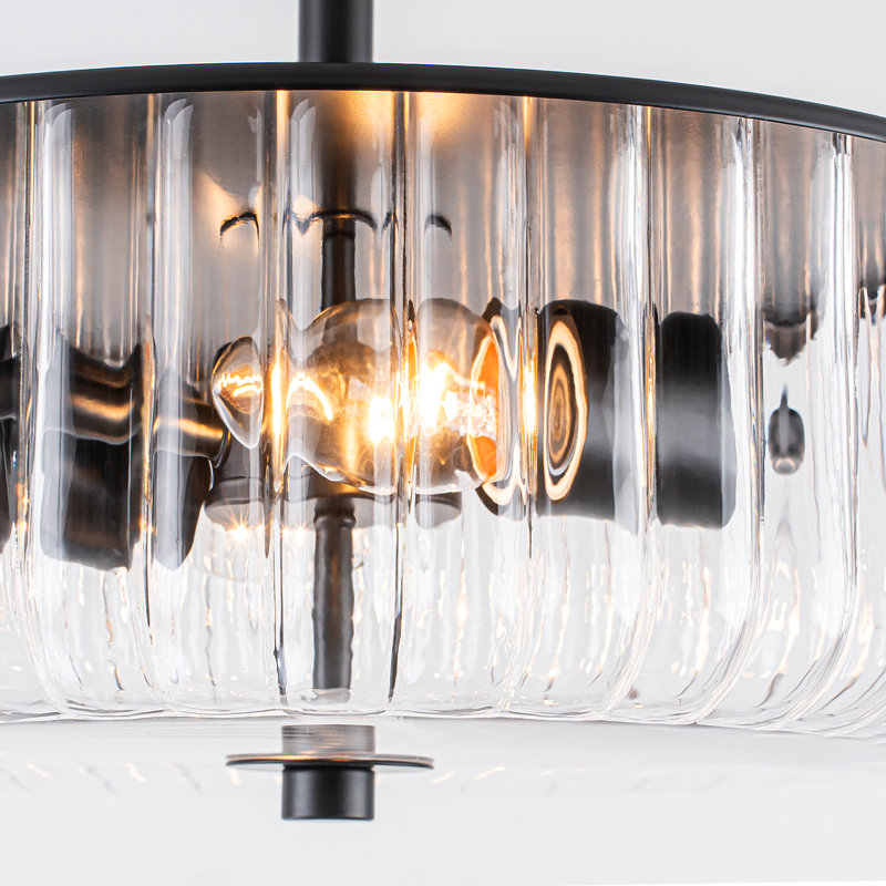 2-Light Modern Industrial Ribbed Lantern Glass Shade Semi-Flush Mount