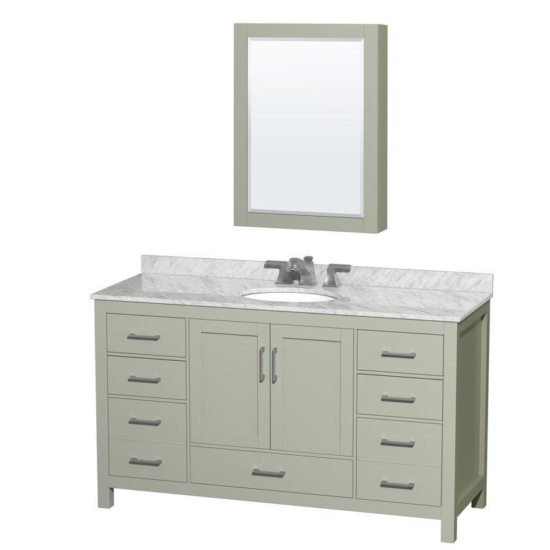 Sheffield 60" Single Bathroom Vanity Set with Mirror, Light Green, Brushed Nickel