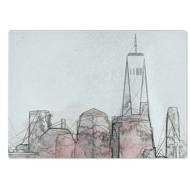 Glass Downtown New York City Skyline in Abstract Chopping Board, 39 cm W x 28.5 cm L