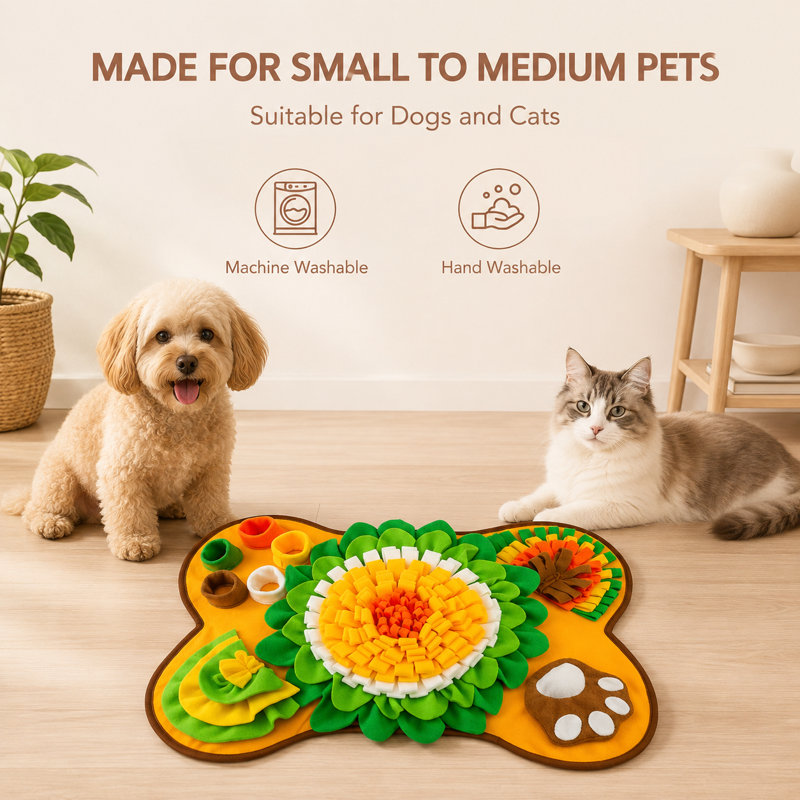 Tapis de jeu Dog Snuffle avec couineur - jouet de recherche de nourriture interactif, alimentation lente avec pétales de cache-cache, sangles antidérapantes pour le fond et l'attache, pour petits et moyens chiens et chats (forme d'os / de fleur)