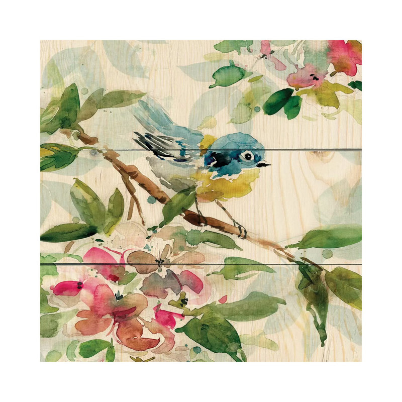 «Birds and Blossoms I» par Carol Robinson, reproduction d'art sur toile tendue, H 12 po x l 12 po x P 0,75 po