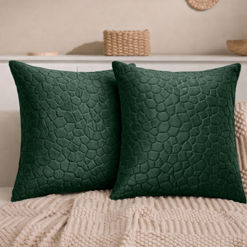 Aspire Homeware Geometric Square Velvet Cushion Covers, Emerald, Pack of 2