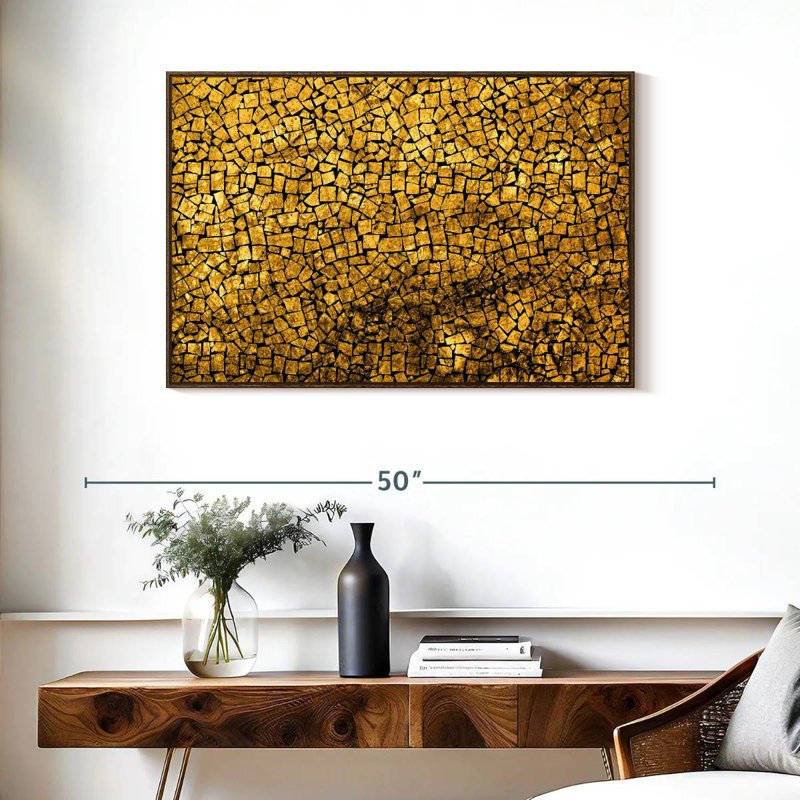 Mosaïque dorée, 37 po x 25 po, Cadre flottant noyer