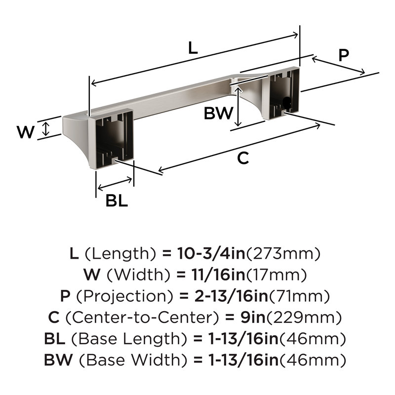 Barre à serviettes Mulholland, H 10,75 po x l 10,75 po x P 2,81 po, Nickel brossé