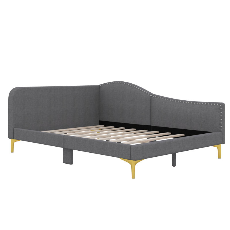 Full Upholstered Daybed With Headboard And Armrest, Gray