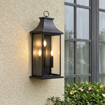 28''h Large Matte Black Outdoor Wall Sconce, Lantern Wall Light With Tempered Glass, Weather-resistant For Porch, Garage