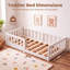 Lit Montessori en pin massif pour tout-petits, cadre de lit bas pour enfants avec barrières de sécurité complètes pour chambre de garçon ou de fille-385980572