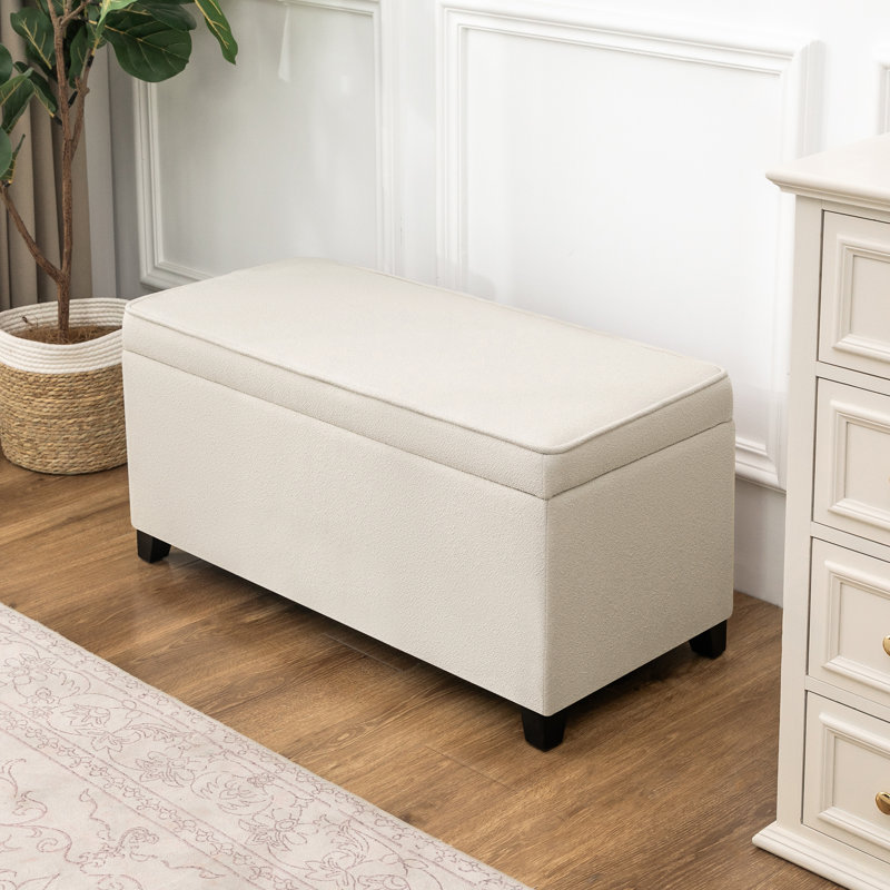 36 Inches Rectangle Storage Ottoman Bench, Beige