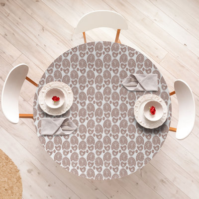 Ambesonne Brown Paisley Fitted Round Tablecloth Pale Chocolate and White