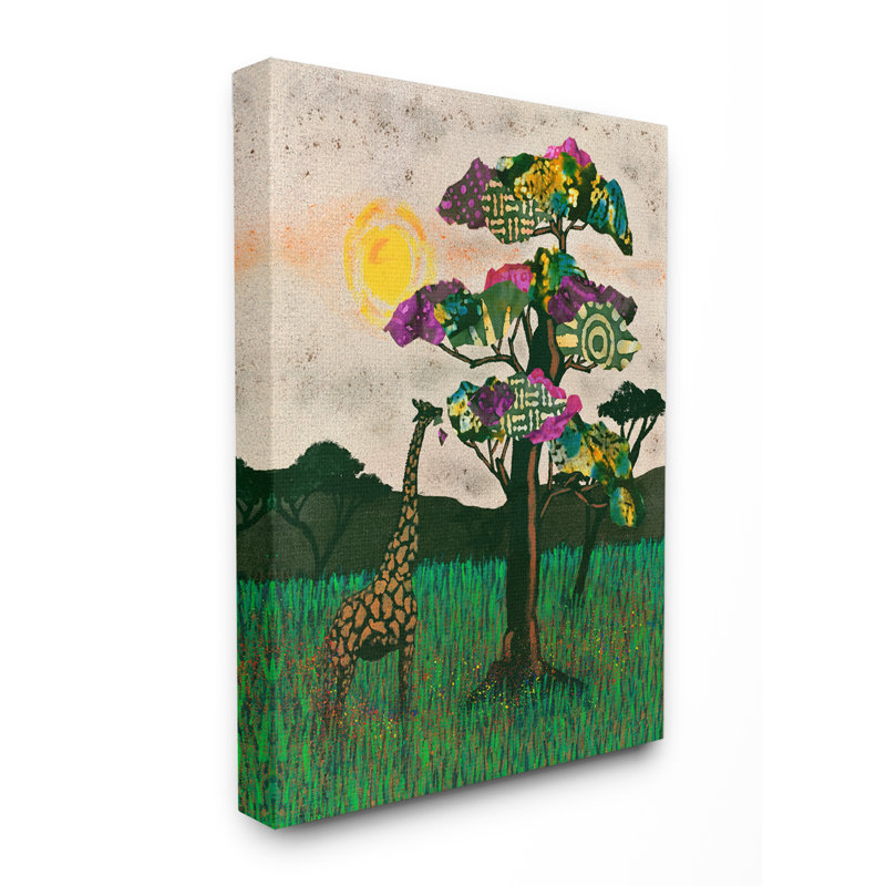 Décoration murale pour enfants giraffe media collageed trees Yardley, H 20 po x l 16 po x P 1,5 po, Toile tendue