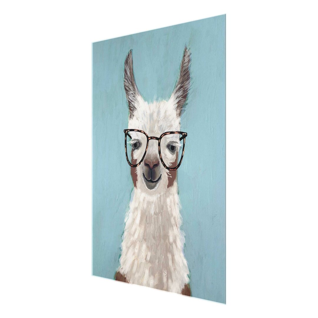 Glasbild Lama mit Brille II