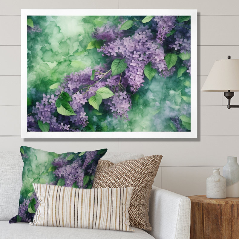 Green Lilac Blooms II, reproduction d'art sur toile, H 12 po x l 20 po x P 1 po, Cadre simple blanc