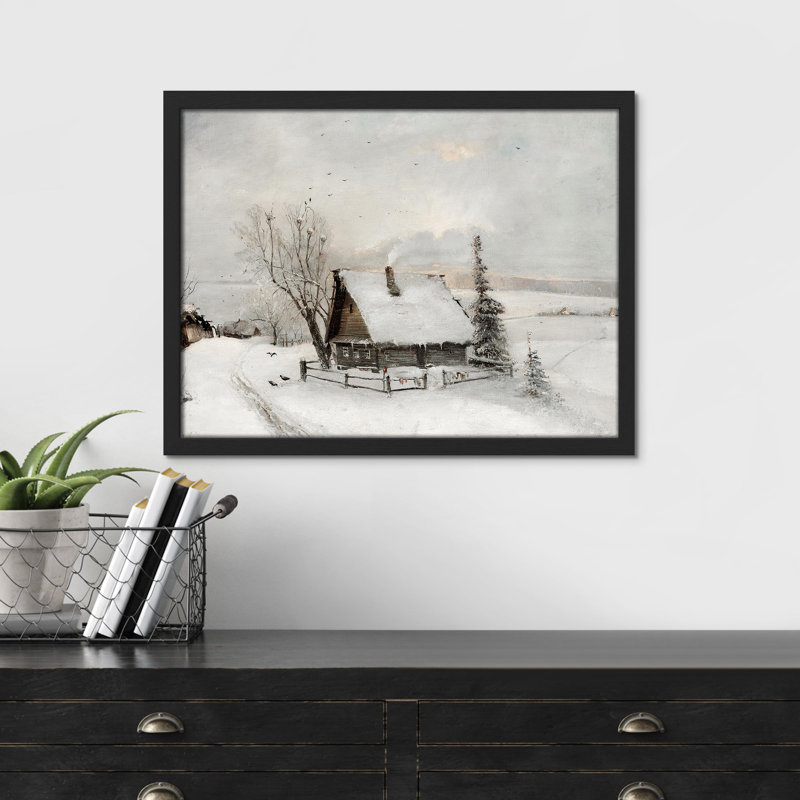 «Winter Snow Cabin» sur, H 12 po x l 16 po, Noir