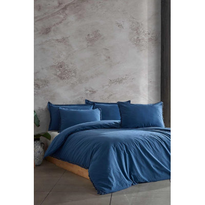 Nil Washed Milky Coffe 100% Cotton Quilt Cover Set - 5 Piece Set 2 Pillow Sham 2 Pillow Case 1 Quilt Cover - Breathable, Soft Bed Sheets - Washed Lineni King