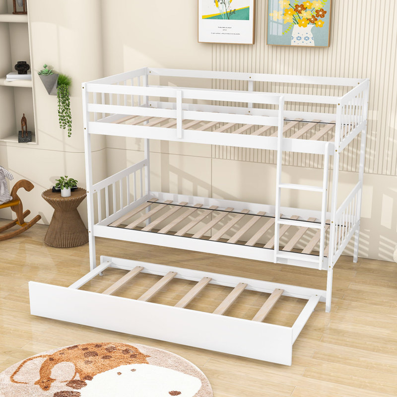 Davyan Twin Over Twin Wood Bunk Bed with Twin Trundle, White
