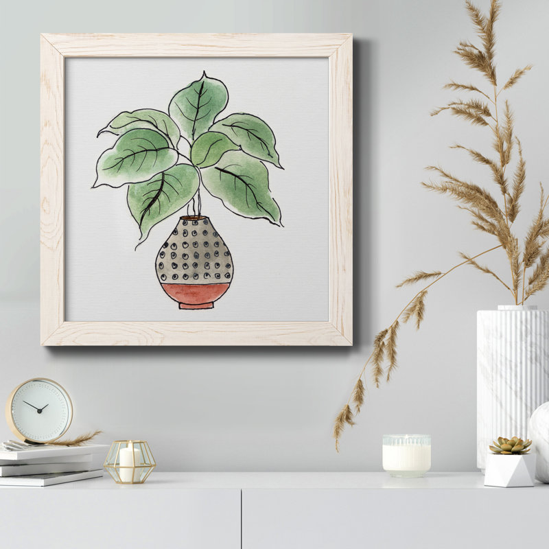 Boho Greenery I - peinture sur toile encadrée, Toile avec cadre blanc patiné, H 17 po x l 17 po x P 1,5 po
