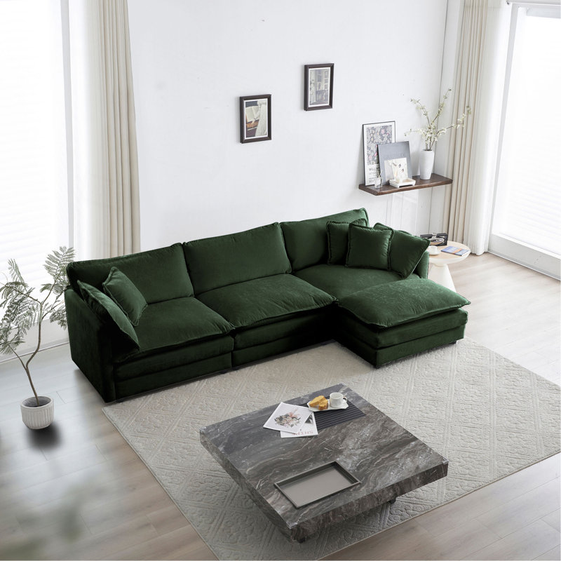 Canapé modulaire surdimensionné en forme de L avec repose-pieds réversible Free Combination Comfy Upholstery, Green