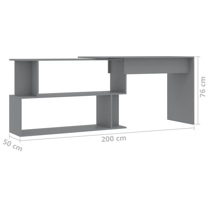 Bureau d'angle en bois d'ingénierie, gris