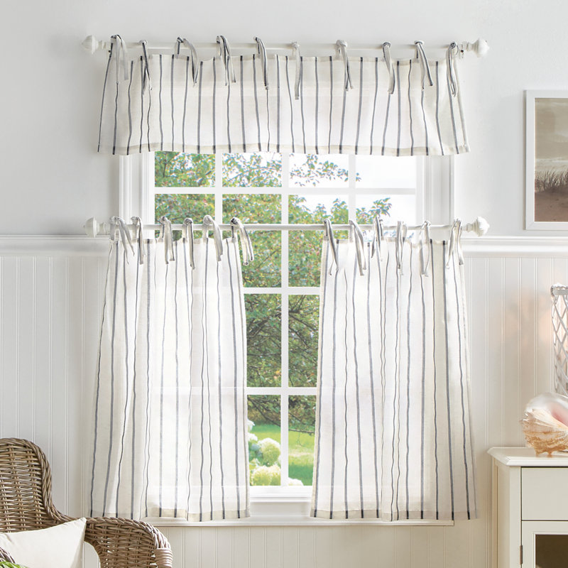 Gray Sheer Tie Top Window Valance and Tiers Set
