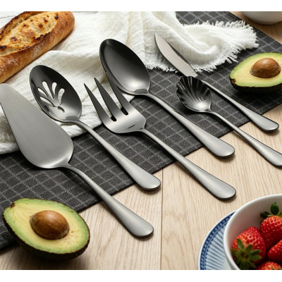 Ensemble de service 6 pièces en acier inoxydable plaqué titane noir avec service à gâteau, noir brillant