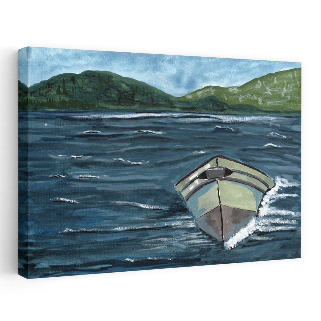 Mountain Lake Boat Peaceful Serene Tranquil Landscape Mountain Wall Art Print