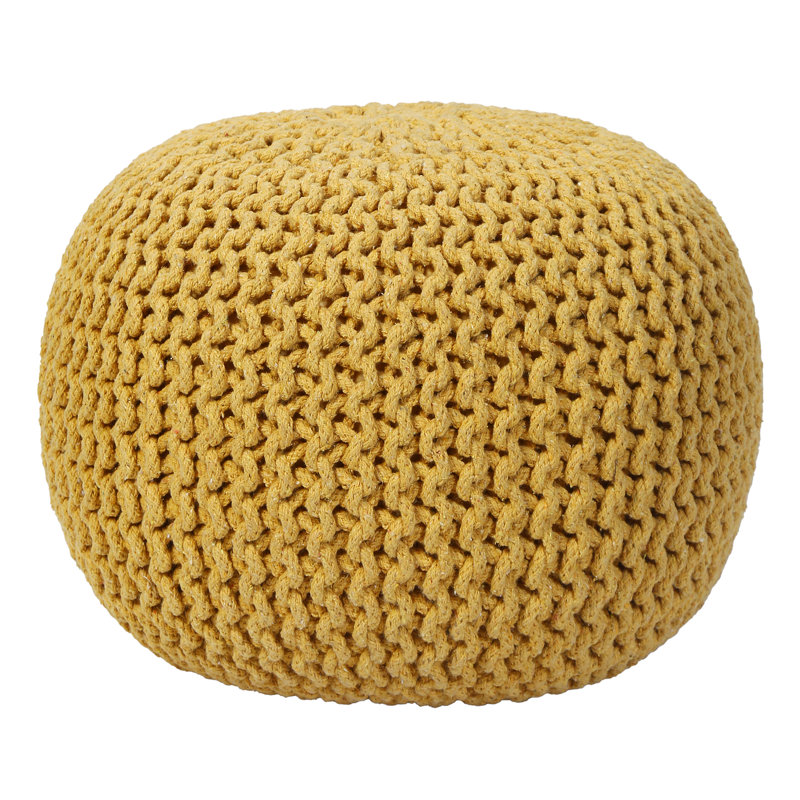 Round Pouf Foot Stool Ottoman – Cotton Knitted Cord Boho Pouffe – Cable Knit Filled Footrest For Living Room, Nursery, Bedroom, Patio & Lounge (18" X 18" X 14")