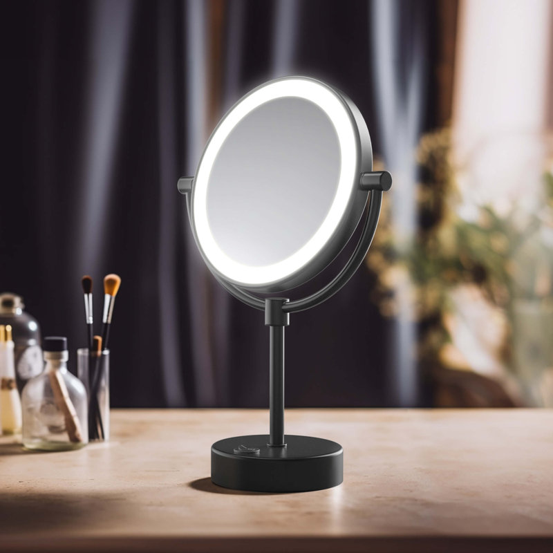 Miroir de maquillage circulaire autoportant, Noir mat