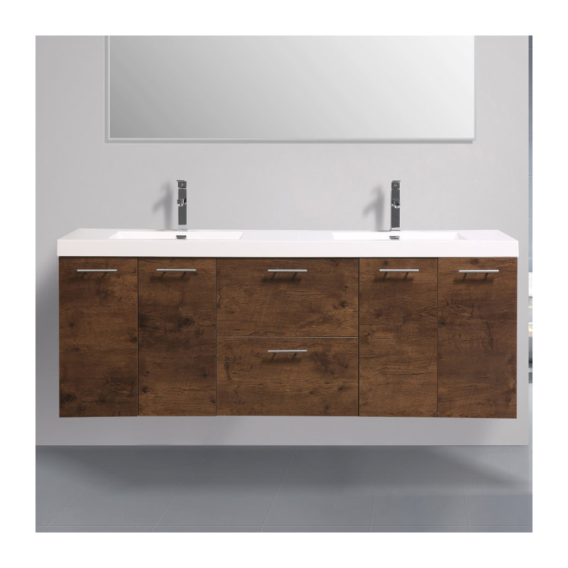 Leffler 84" Wall-Mounted Double Bathroom Vanity Set, Rosewood