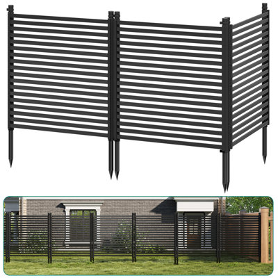 Panneaux de clôture d'intimité pour l'extérieur, H 48 po x l 106 po, barrière de jardin en métal à 3 panneaux, antirouille, facile à installer, barrière extensible à l'épreuve des animaux pour la cour et l'équipement