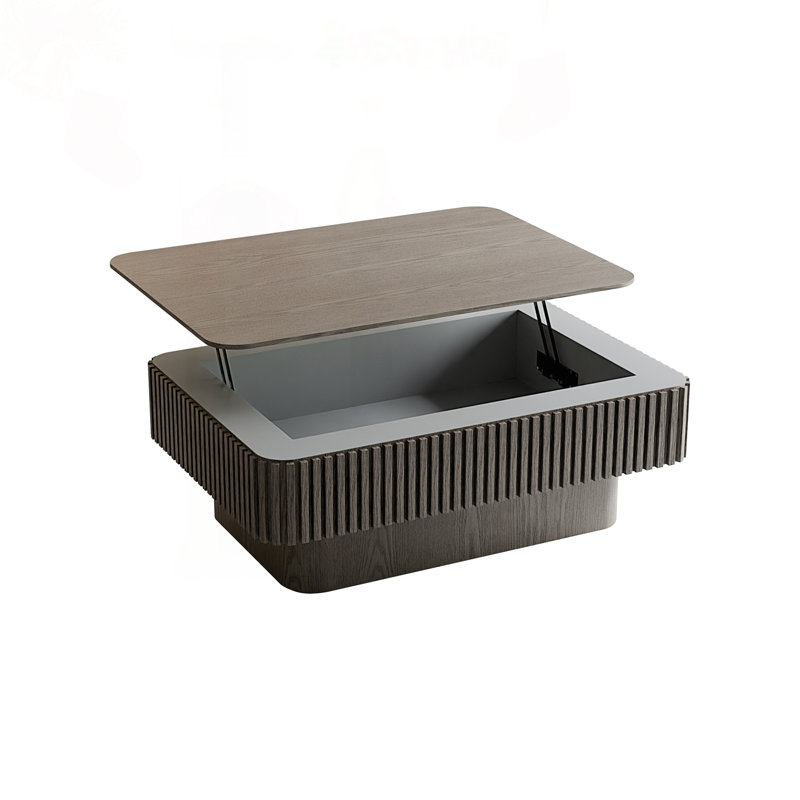 Table basse cannelée à plateau relevable avec rangement caché et mécanisme de fermeture en douceur en gris, Gris