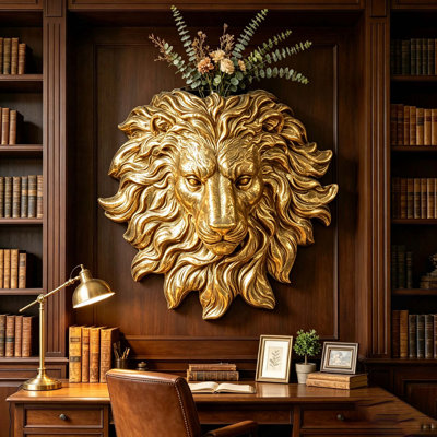 Resin Vintage Weatherproof Lion Head Wall Mount Ornament for Garden Patio Backyard Pool Wall Decor