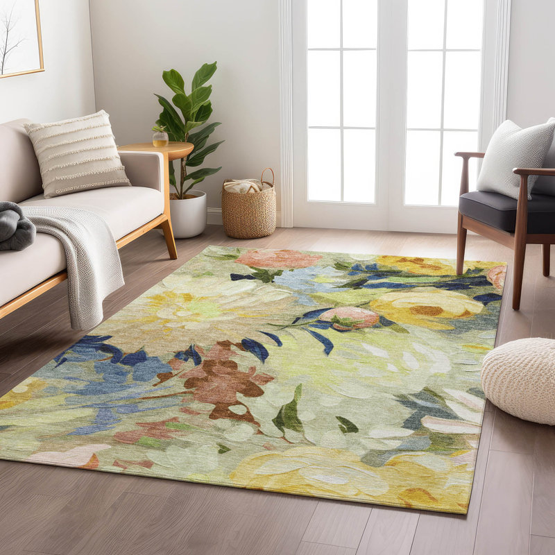 Machine Washable Indoor/Outdoor Houtz ACN2264 Floral Rug, Rectangle 5' x 7'6"