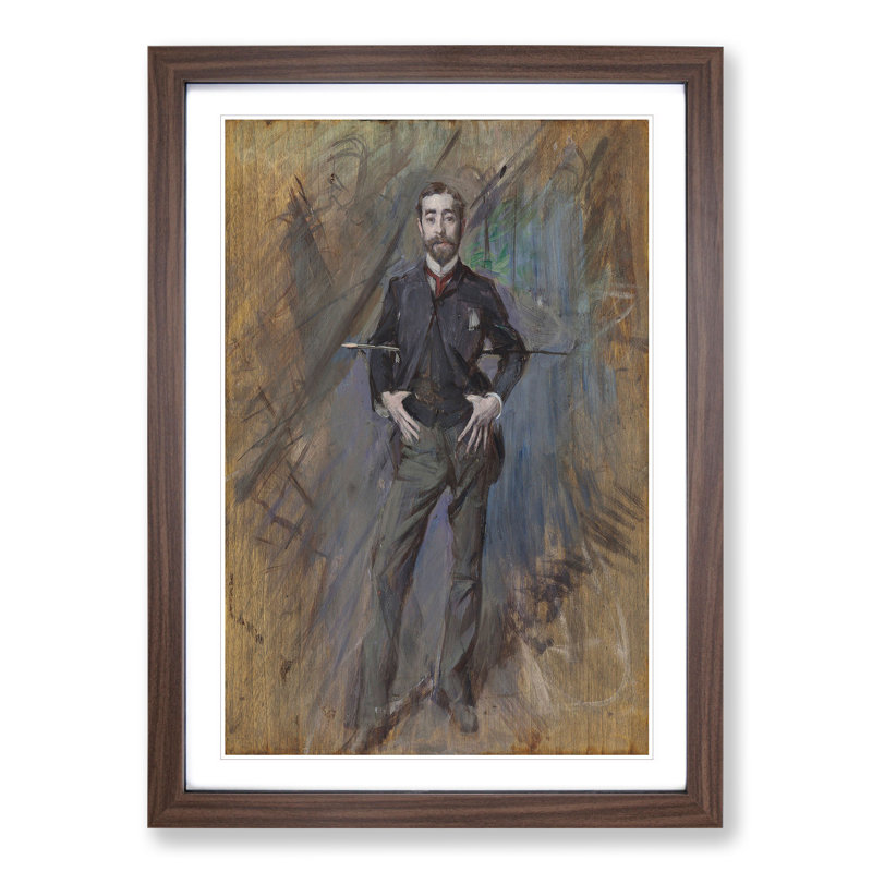 Portrait of John Singer Sargent by Giovanni Boldini - Picture Frame Painting, 36cm H x 27cm W x 2cm D, Walnut Framed